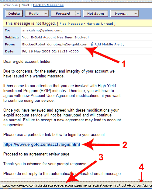 gambar email penipuan yang seolah-olah dari admin e-gold